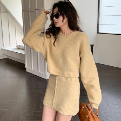 Aichashi fall fashion 2024 Winter New Fashion Solid Color Sweater Hot Girl Knitted Hip Skirt Two-Piece Suit for Women