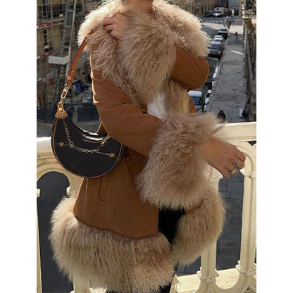 Aichashi fall trends 2024 outfits Fashion Stitching Fur Coat 2024 Fashion Winter Women's Button Warm Coat