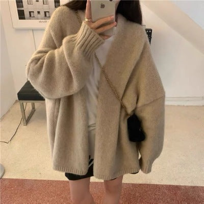 aichashi Discover Style Ideas Lazy Style Gentle Cardigan Loose Sweater Spring and Autumn New Outerwear Mohair Thickened Knitted Coat