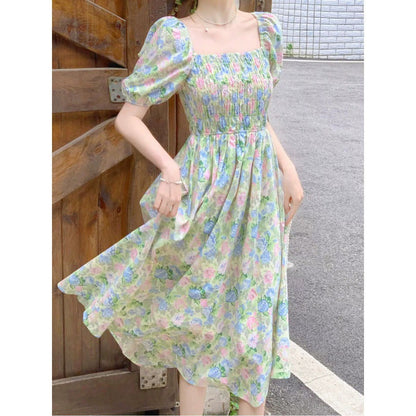 Aichashi church outfit Elegant Floral Dress Summer New Belly-Covering Mid-Length Dress for Women