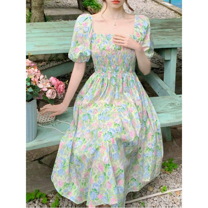 Aichashi church outfit Elegant Floral Dress Summer New Belly-Covering Mid-Length Dress for Women