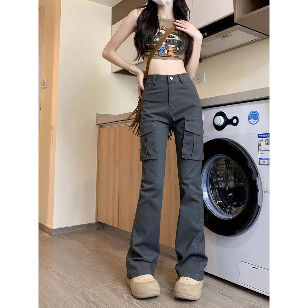 Aichashi comfy school outfits American Style Micro Horn Overalls for Women Spring and Autumn New High Waist Slimming Retro Hot Girl Drape Horseshoe Pants Fashion