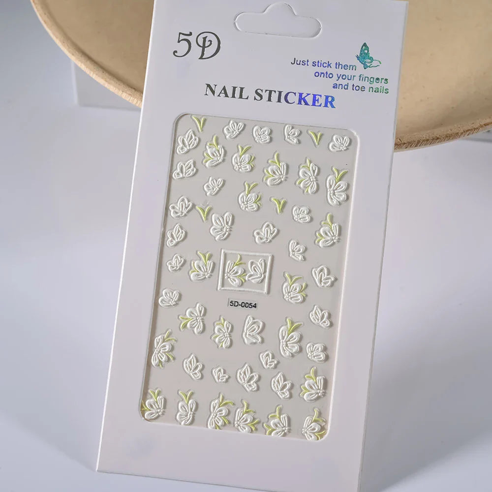 1PC 5D Macaron Flower/Fruit Nail Charms Sticker Embossed Bear/Rabbit/Letter Nails Slider Decals Summer Adhesive Manicure Decor&Y