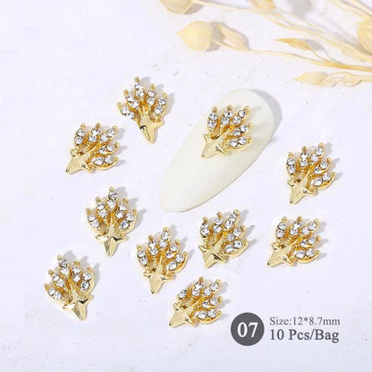 Aichashi 10pcs/bag Butterfly Shaped Nail Rhinestone Star Flower Nail Charm Silver Gold Alloy Nail Pearl Jewelry Accessories Nail Supplies