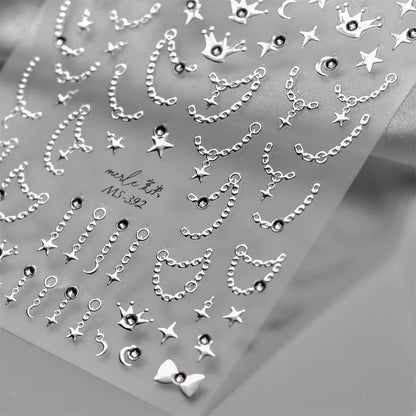 1pcs 5D Rhinestones Japanese Retro Wave Nail Art Stickers Gold Silver Self Adhesive Transfer Nail Decorations Slider Decals DIY