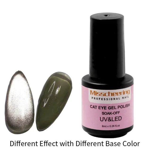 Aichashi Laser Rainbow Cat Eye Gel Magnetic Nails Polish Reflective Sparkling Glitter Gel Can Be Use on Any Color Nail Accesorios