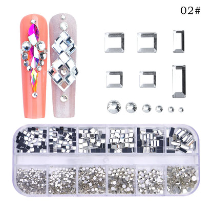 12 Grids/Box Multi-Size Nail Art Rhinestone Decorations AB Crystal Diamond Gems 3D Nails Glitter Glass Non Hotfix Strass Jewelry