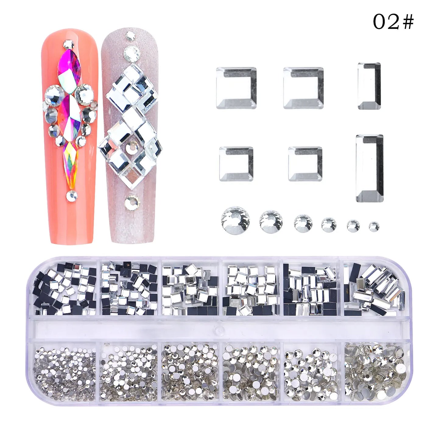 12 Grids/Box Multi-Size Nail Art Rhinestone Decorations AB Crystal Diamond Gems 3D Nails Glitter Glass Non Hotfix Strass Jewelry