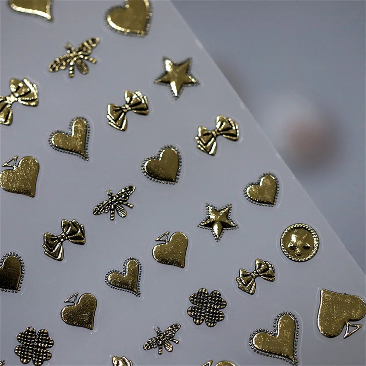 Aichashi 1pcs 5D Bronzing Retro Heart Star Nail Art Charms Stickers Luxury Gold Relief Nail Decorations Decals DIY Self Adhesive Slider