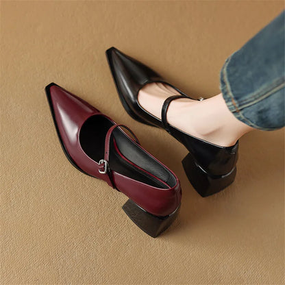 Aichashi New Spring Split Leather Women Shoes Pointed Toe Women Pumps Fashion Retro Mary Jane Shoes for Women High Heels Ladies Shoes