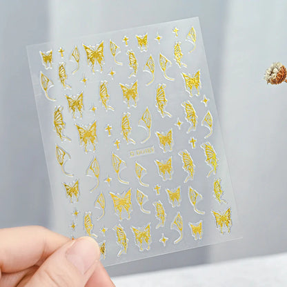 3D Gold Sun/Moon/Star Bronzing Nail Art Sticker 8*10cm Laser Star Moon Design Nail Decal Gold Silver Self-Adhesive Slider