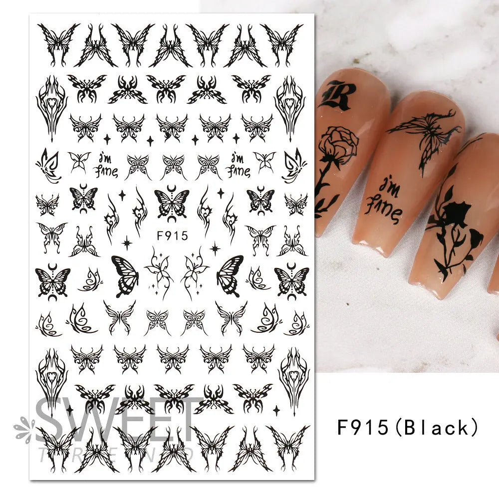 Aichashi 1PCS 3D Black and White Nail Art Stickers Nail Art Decoration Star Moon Butterfly Nail Decal Color Snake Sticker Manicure