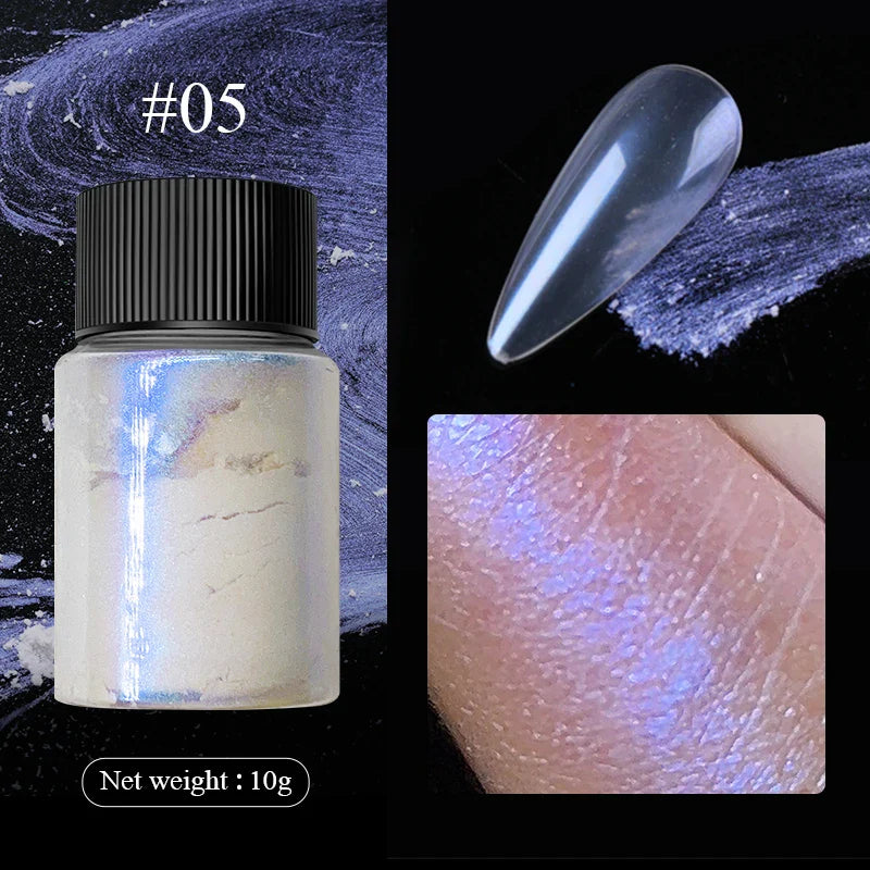 Aurora Pearl White Nails Glitter Dust Chrome Moonlight White Rubbing on Powder Shell Mirror Pigment Nail Art Supplies Decoration