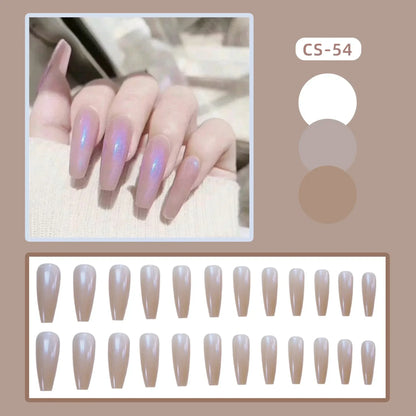 24PC/Box Fashion False Nails Artificial Milky White Pink Gradients Long Ballet Nail Tips Full Cover Acrylic Fake Nails With Glue