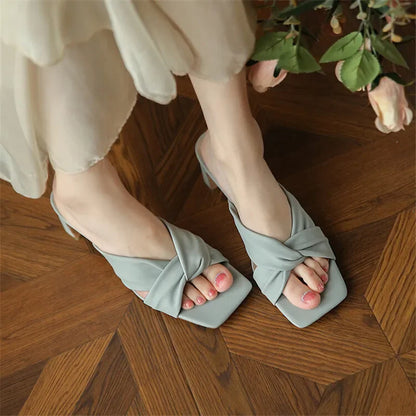 Aichashi New Summer Slippers Women Square Toe Sandals Cross Strap Soft Open Toe Sandals for Women Handmade Slippers Women High Heels