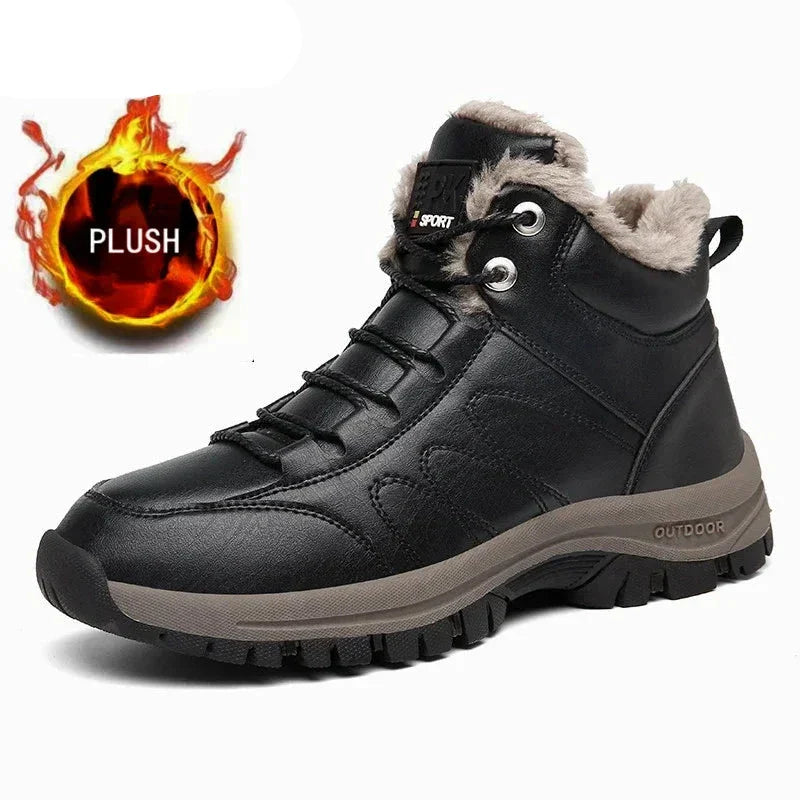 Aichashi Winter Mens Boots New Warm Plush Leather Snow Ankle Boots Outdoor Work Casual Shoes Non-slip Rubber Bota Masculina