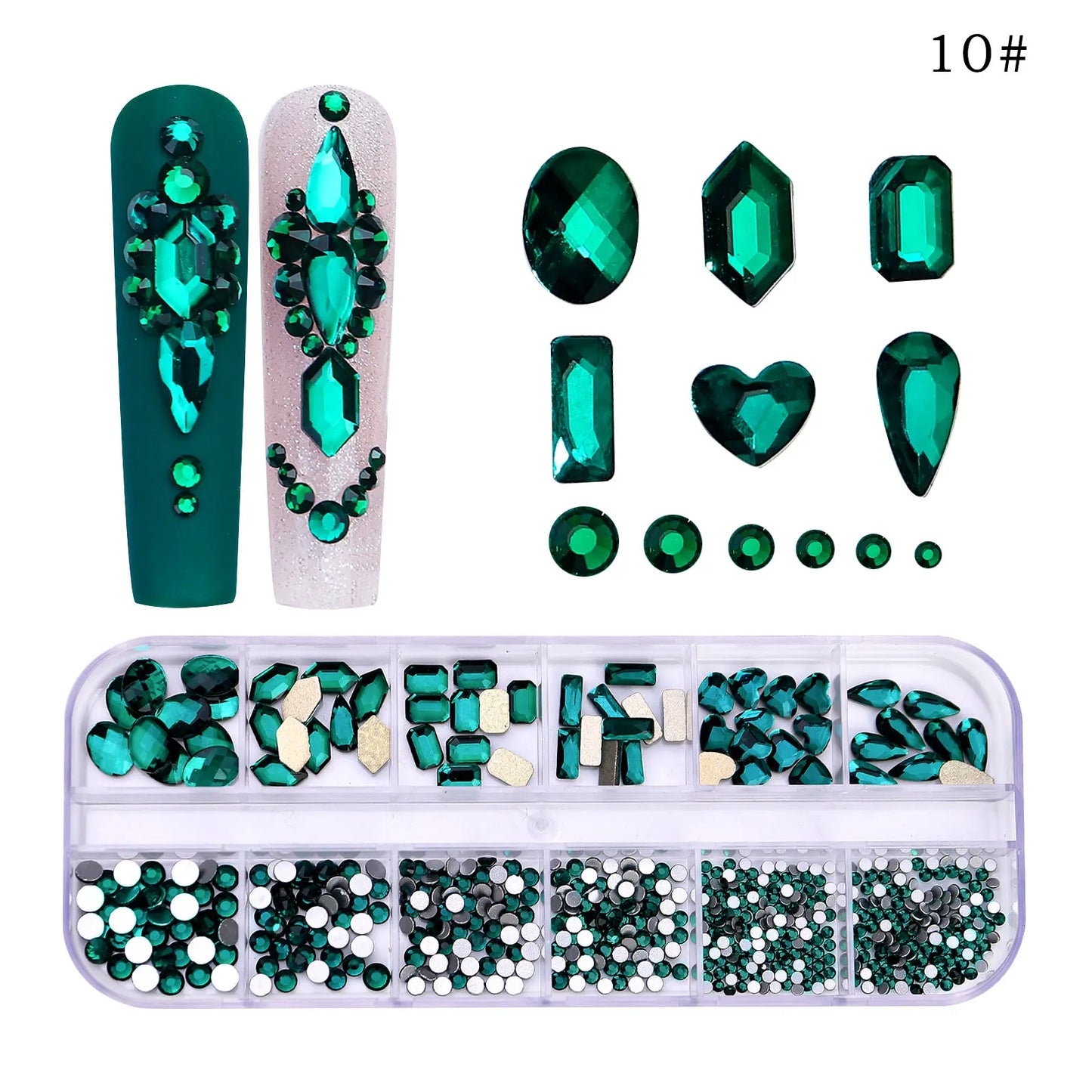 12 Grids/Box Multi-Size Nail Art Rhinestone Decorations AB Crystal Diamond Gems 3D Nails Glitter Glass Non Hotfix Strass Jewelry