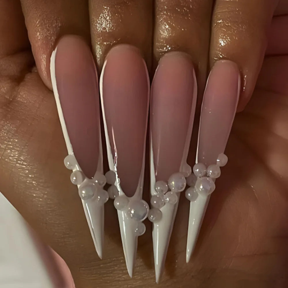 Aichashi Long Stiletto Ballet Fake Nail Tips with Glitter Gradient Designs Wearable False Nails with Glue Almond Press on Acrylic Nails