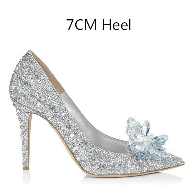 Aichashi Cinderella Shoes Rhinestone High Heels Women Pumps Pointed toe Woman Crystal Party Wedding Shoes 5cm/7cm/9cm