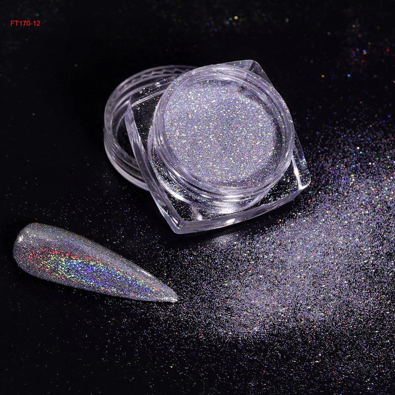 1Box Unicorn Holographic Nail Powder Silver Glitter Metallic Rub Dust Mirror Pigment Extra Fine Shiny Chrome For DIY Manicure*Y*