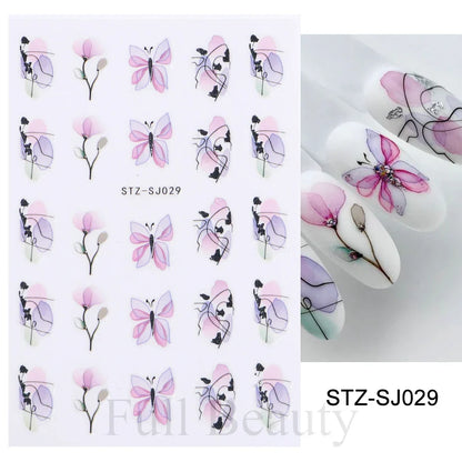 Aichashi Acrylic Flowers Nails Art Stickers White Floral Petal Leaf Sliders For Nails Wedding Design Manicure Decoration