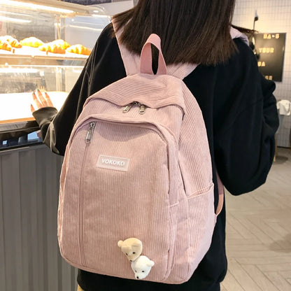 Aichashi BACK TO SCHOOL Stripe Cute Corduroy Woman Backpack Schoolbag For Teenage Girls Boys Luxury Harajuku Female Fashion Bag Student Lady Book Pack