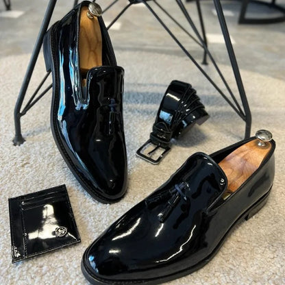 Aichashi New Black Loafers for Men Patent Leather Tassels Wedding Business Men's Formal Shoes Size 38-45 Free Shipping men shoes