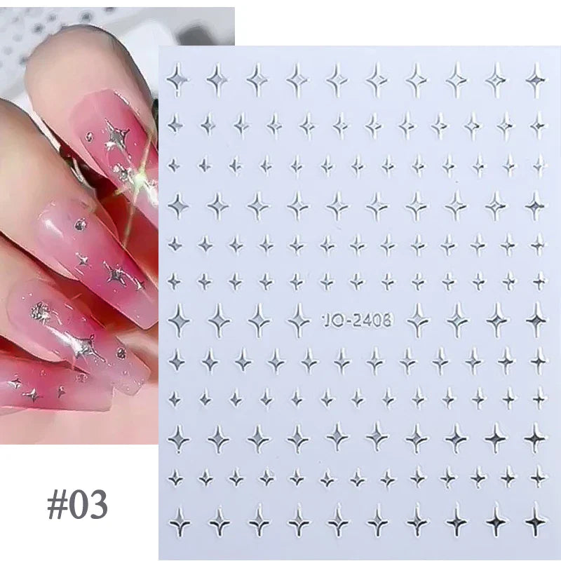 Aichashi 3D Laser Sakura Flower Nail Sticker Aurora Decals Glitter Star Butterfly Floral Adhesive Sliders Cherry Blooming Manicure