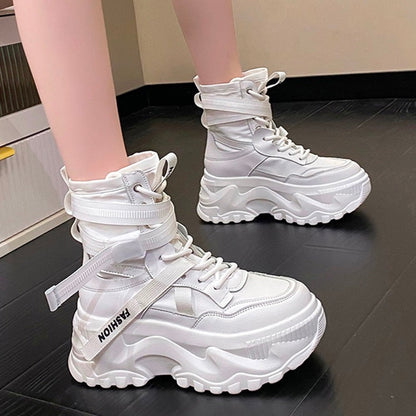 Aichashi Fashion Women Chunky Platform Motorcycle Boots White Lace Up Thick Bottom Shoes Woman Autumn Winter Ankle Botas De Mujer