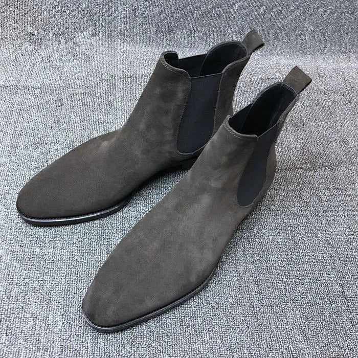 Aichashi Men Chelsea Boots Black Brown Velvet High Ankle Dress Shoes Men Walking Shoes Wear Resistant Chelsea Dress Boots Botas de Hombre