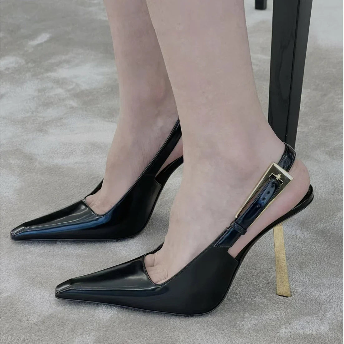 aichashi  -  Pointed Stiletto Heels Women Pumps Patent Leather Summer Designer Mule Sandals Elegant Sexy Office High Heels Women Shoes