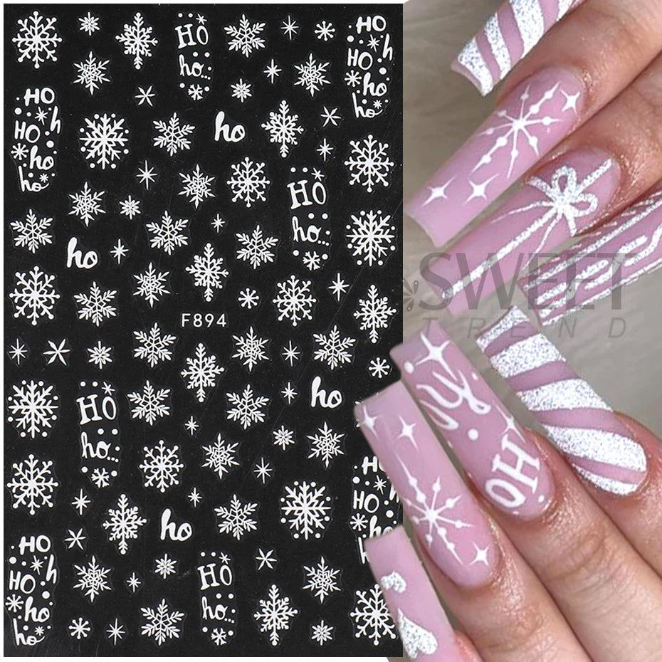 Aichashi 2pcs White Glitter Snowflakes Nail Stickers Elk Star Heart Sparkly Winter Christmas Adhesive Slider Decal New Year Xmas Manicure