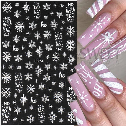 Aichashi 2pcs White Glitter Snowflakes Nail Stickers Elk Star Heart Sparkly Winter Christmas Adhesive Slider Decal New Year Xmas Manicure