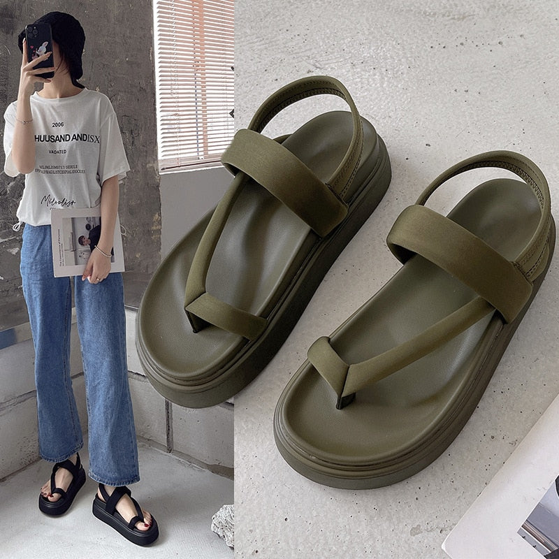 Aichashi New Casual Open-toe Women Sandals Non-slip Black Hook Loop Platform Sandals Shoe Female Summer Beach Shoes