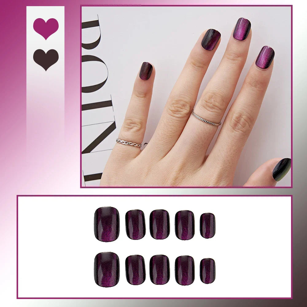 10Pcs Pinky Purple Crystal Sugar Pastel Short Press On Nail Fake Nail Glue On Nail Short Nail Acrylic Nail DIY Manicure