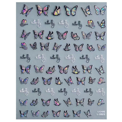 Aichashi 1 Sheet 5D Realistic Relief Vivid Laser Holographic Dancing Butterfly Adhesive Nail Art Stickers Decals Manicure DIY Ornaments