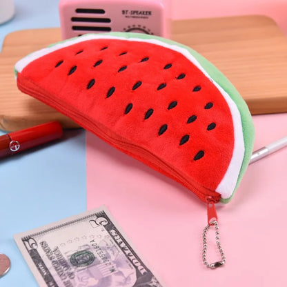 Aichashi Fruits Pencil Case Kawaii Stationery Watermelon Pencil Pouch Estuches Plush School Supplies Trousse Soft Pencil Cases For Girls