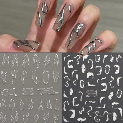 3D Metalic Line Nail Stickers Sliver Thorns Vine Curve Stripe Lines Tape Swirl Sliders Manicure Adhesive Nail Art Decals