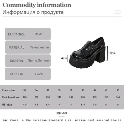 Aichashi Chunky Platform Loafers Heel Patent Leather Slip On Casual Shoes Women Lady Office Shoes Japanese Lolita Black Heels