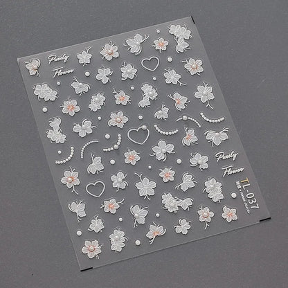 1pcs 5D Diamond White Flower Nail Art Stickers Japanese Exquisite Kawaii Acrylic Nail Decoration Decals DIY Adhesive Accessories