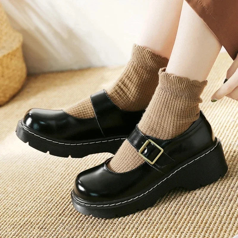 Aichashi New literary Retro Women's Shoes Thick Bottom Mori Girl Japanese Mary Jane Single Shoes College Style