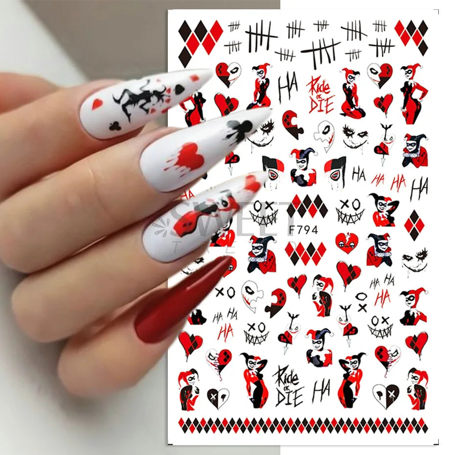 5D Gems Spider Embossed Nail Stickers Design Centipede Red Eyeball Adhesive Sliders Holiday Party New Year Decals Manicure Foils