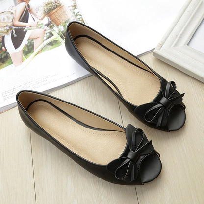 Aichashi Bow Open Toe Women's Flats Spring and Summer Fashion Soft Bottoming Flat Women's Sandals Casual Fish Mouth Shoes