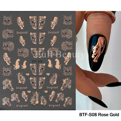 Aichashi 5D Embossed Nail Stickers Flowers Bird Geometric Lines Gold Frame Floral Nail Decals Cherry Blossom Y2K Manicure Decor