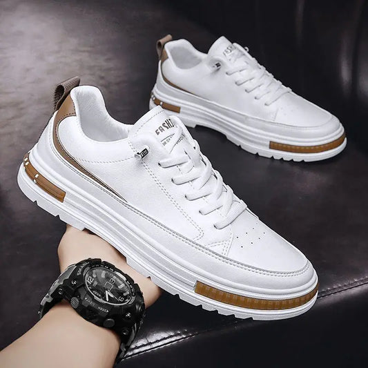 Aichashi Men Casual Shoes Outdoor New Men's Little White Sneakers Simple Breathable Non-slip Walking Shoe Leather Lace-up Platform Shoes