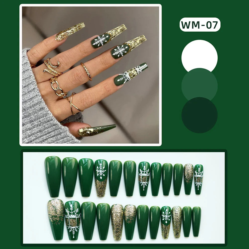 Aichashi Christmas False Y2k Nails Press On 24pcs Gradient Ballet Long Coffin French Nail Tips Full Cover Fake Nail Sticker