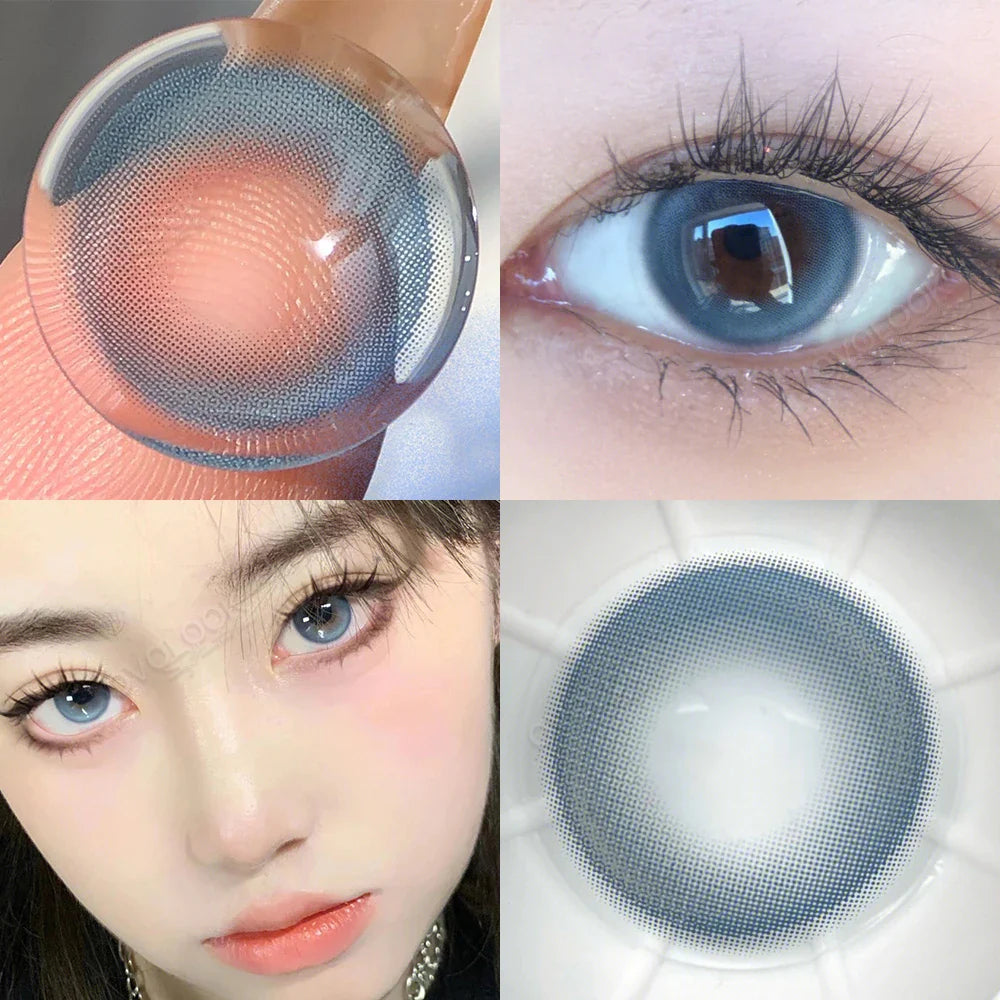 aichashi - 2PCS Beauty Brown Color Contact Lenses for Eyes Myopia Eye Color Lenses with Diopters Natural Pupils Mystical Blue Lens