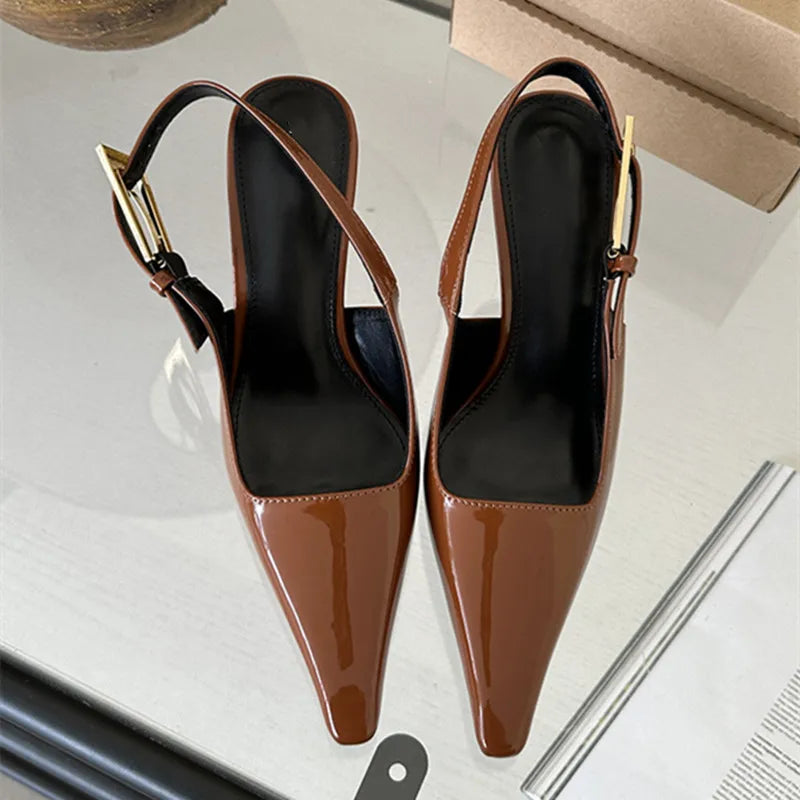 aichashi  -  New Patent Leather Design Thin High Heels Pointed Toe Women Pumps Dress Party Heels Buckle Strap Party Slingbacks Women Shoes