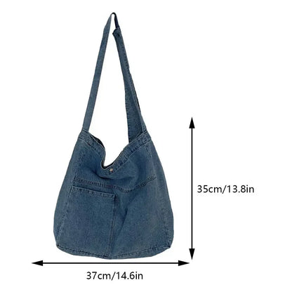 Aichashi BACK TO SCHOOL Unisex Vintage Tote Bag Large Capacity Foldable Satchel Bag Versatile Jeans Top Handle Bag Casual Reusable Grocery Bag