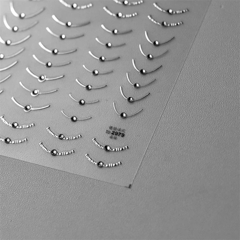 1pcs 5D Rhinestones Japanese Retro Wave Nail Art Stickers Gold Silver Self Adhesive Transfer Nail Decorations Slider Decals DIY